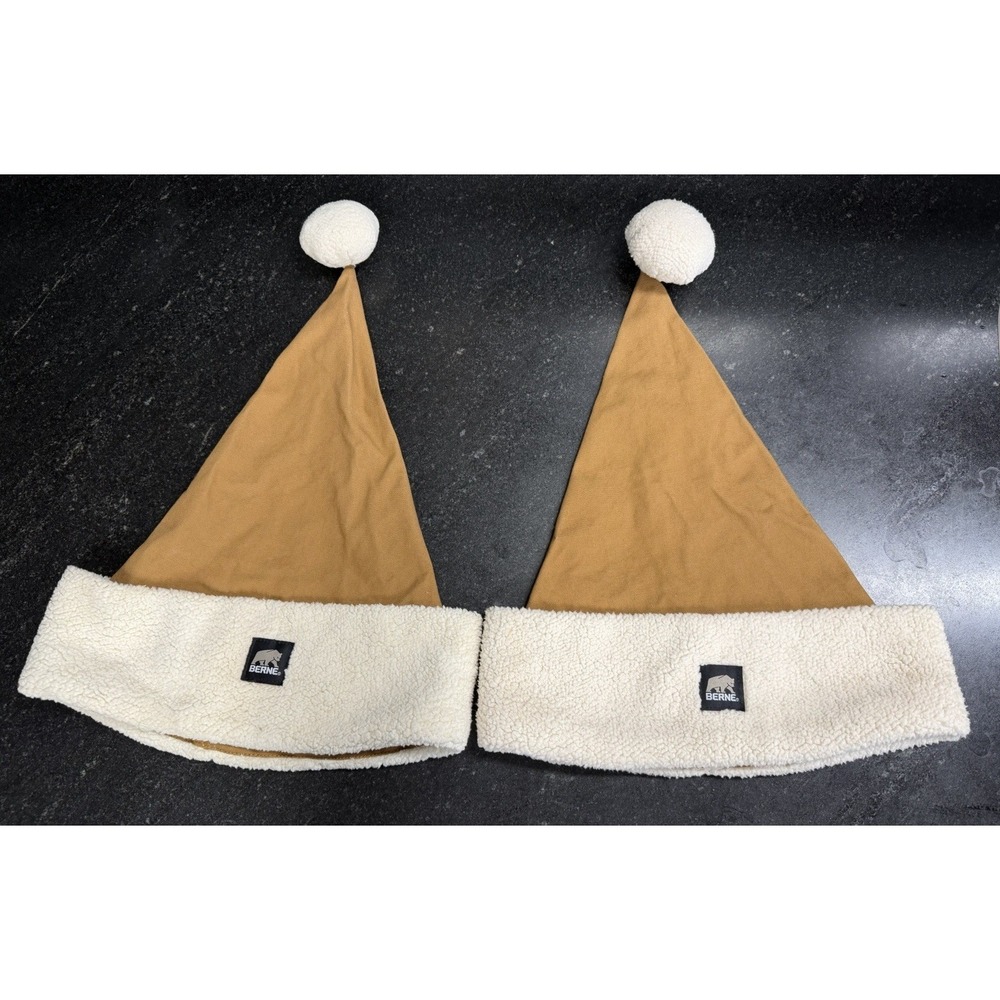 Lot Of 2 Berne Santa Hat Brown Canvas Sherpa Trim Workwear Style 16"